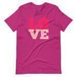 An adorable Love | Unisex pink T-shirt featuring the word love.