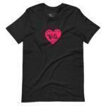 A black With Love unisex heavy cotton tee with a pink heart on it.