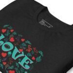 A Love unisex black t-shirt with the word love on it.