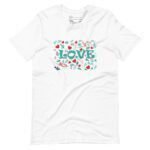 This description features a Love Unisex t-shirt displaying the word love.