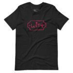 A With Love | Unisex Heavy Cotton black t-shirt with the word "with" in pink.