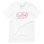 A With Love | Unisex Heavy Cotton white t-shirt with the word "love" in pink.