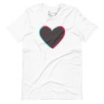 An Unisex Love Tik Tok t-shirt with a heart on it.