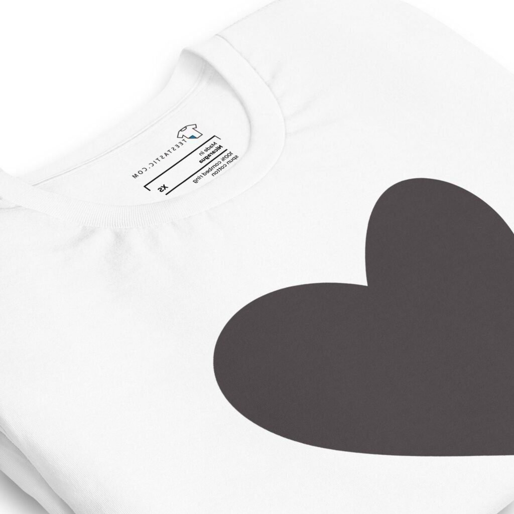 A cheeky white shirt with a heart on it.