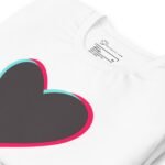 A white sweatshirt with a heart on it, perfect for Tik Tok enthusiasts looking for the trendiest Love Tik Tok unisex t-shirt.