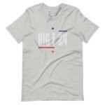 The BIG T | Election 2024 | Unisex T-shirt features a grey base with the text "BIG T 24" in white, highlighted by blue and red stars and lines above and below the text to embody the essence of Election 2024.