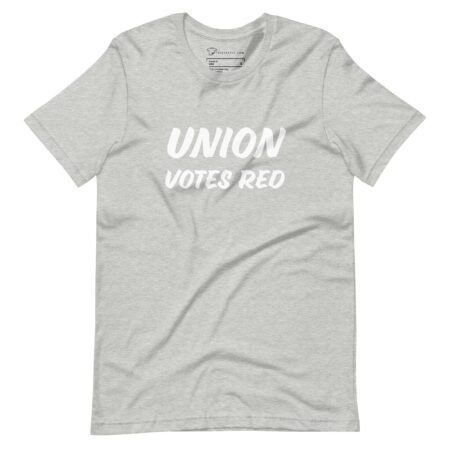 The Unions Votes Red | Elections 2024 | Unisex t-shirt showcases the slogan "UNION VOTES RED" in bold white letters on the front, making it ideal for demonstrating your support in Elections 2024.