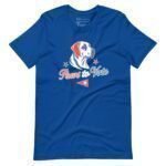 The "Paws to Vote | Elections 2024 | Unisex t-shirt" is a blue shirt showcasing a white dog illustration above the text "Paws to Vote," accented with small stars and a flag — an ideal choice for the 2024 elections.