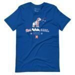 Introducing the "Red, White, Bark & Vote | Elections 2024" unisex t-shirt in blue, featuring a patriotic dog with stars and stripes and text that reads "Red, White, BARK. VOTE" in red, white, and blue. Perfect for showing your spirit during the Elections 2024.