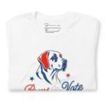 Unisex t-shirt named "Paws to Vote | Elections 2024," featuring a graphic of a dog surrounded by stars and the text "Paws to Vote," perfect for showing your support in Elections 2024.