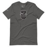 Dark gray unisex T-shirt with an airplane and text "Retired Aviator" on the front, featuring a logo on the left sleeve.