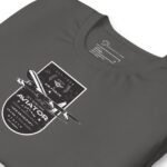 Gray unisex Pioneer Airline Jet 707 T-shirt featuring a graphic of an airplane and text reading "Retired Aviator" with additional details about the U.S. Air Force, perfect for any retired aviator or aviation enthusiast.