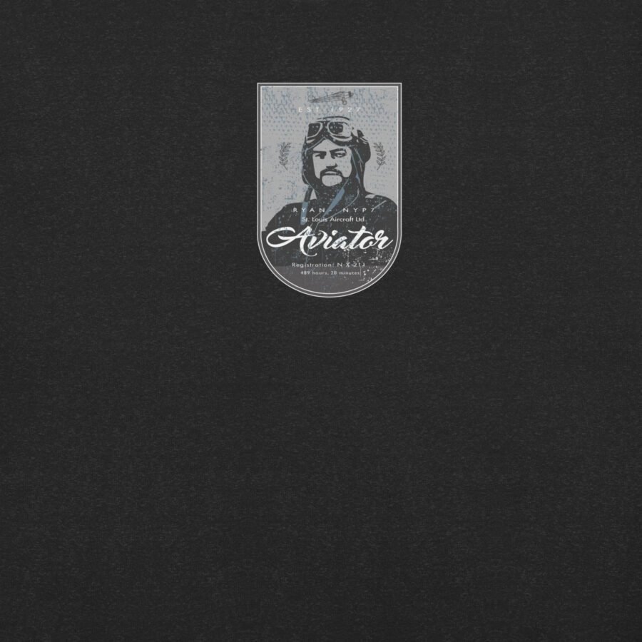 Illustration of a pilot with goggles and helmet on a dark background, accompanied by the text "Aviator, Legendary North Sul (1923-2023) A Century of Outstanding Performance." Celebrate this pioneer aviator's legacy with our exclusive Pioneer Aviator unisex T-shirt from the St. Louise Aircraft collection.