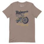 Motocycle Retro Power T-shirt in beige showcasing a graphic of a vintage motorcycle along with the text "Custom Engine," "Retro Power," and "High Performance." Ideal for motorcycle enthusiasts who love retro vibes.