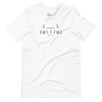 Unisex heavy cotton tee in white, featuring a black textual face design crafted from punctuation marks such as parentheses, underscores, periods, and exclamation points. A stylish nod to the iconic Beetle VW.